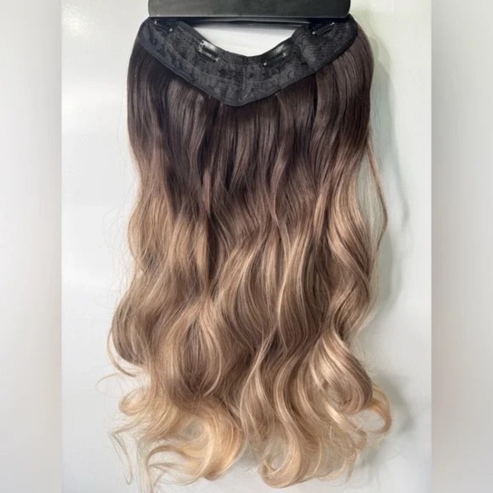 24 In One Piece Clip In Wavy Extensions Balayage hair Style - dark root Blonde